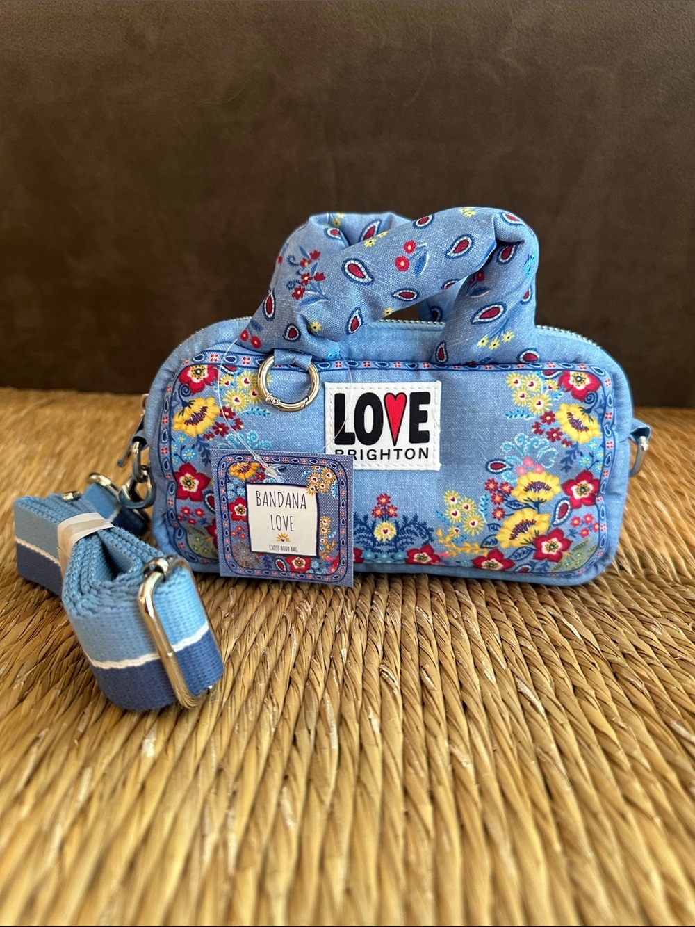 Brighton Blue Floral Bandana Love Crossbody Bag